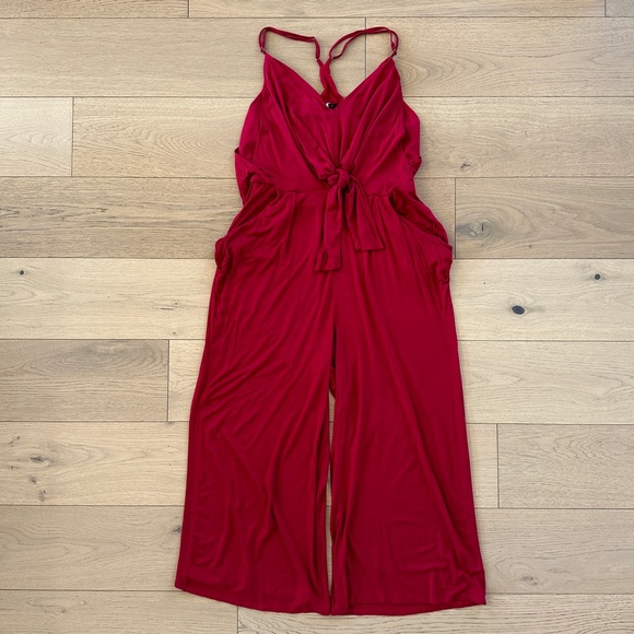 Annabelle Jersey Tie-Front Jumpsuit in Red - Picture 2 of 9